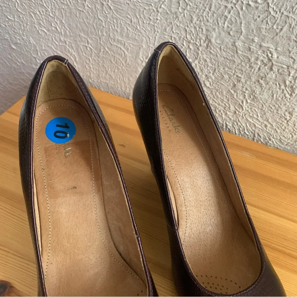 Clarks Elsa Purity Glossy Wedge Shoes - Burgundy